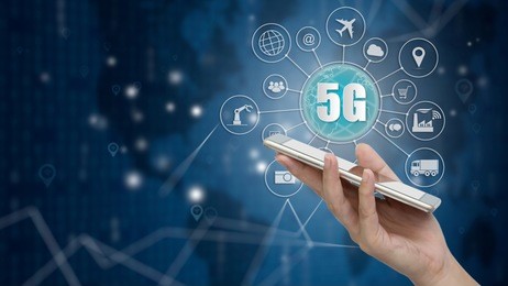 5g network wireless systems and internet of things, smart city and communication network with smartphone in hand and objects icon connecting together,  connect global wireless devices.