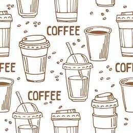 coffee to go on white background. seamless pattern for textile prints, gift wrap or wallpaper.