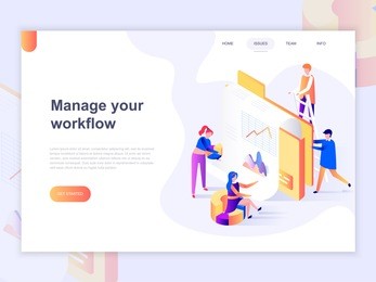 landing page template of business and workflow management. 3d isometric concept of web page design for website and mobile website. vector illustration.
