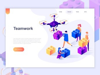 landing page template of business, workflow management and office situations. 3d isometric concept of web page design for website and mobile website. vector illustration.