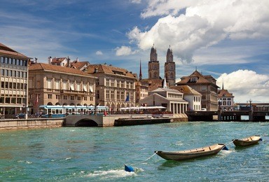view of limmat river and zurich, switzerland