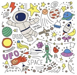 space theme in doodle style illustration