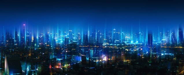wireless network and connection technology concept with bangkok city background at night in thailand, panorama view