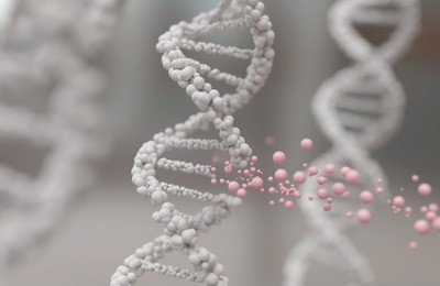 dna helix break or replace for concept of genetic engineering and gene manipulation, molecule or atom, abstract structure for science or medical background, 3d illustration.