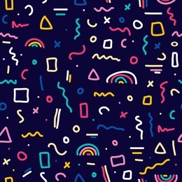 cute simple pattern with different hand painted elements. vector seamless template background. colorful memphis style illustration.