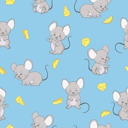 seamless pattern with cute cartoon mice and cheese. vector mouse background for kids.