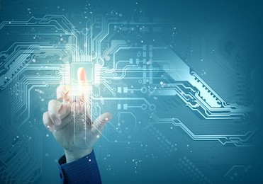 future technology. touch button inerface illustration on blue background