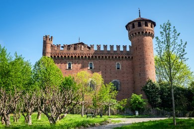 medieval castle at the valentino park(borgo e rocca medievale di torino) in turin, italy