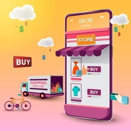 shopping online on mobile vector