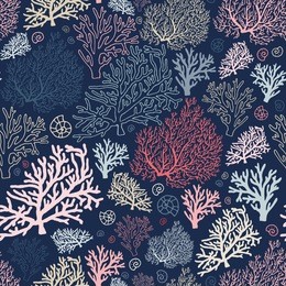 ocean world seamless pattern with corals and shells. stock vector