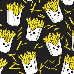 cute kids french fries pattern for girls and boys. colorful french fries on the abstract grunge background create a fun cartoon drawing.the pattern is made in neon colors. urban french fries pattern