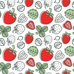 strawberry seamless pattern. hand drawn fresh berry. multicolored vector sketch background. colorful doodle wallpaper. red and green print