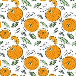 mandarin seamless pattern. vector tangerine. hand drawn fresh tropical citrus fruit. multicolored sketch background. colorful doodle wallpaper. orange and white print
