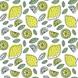 lemon seamless pattern. hand drawn fresh tropical citrus fruit. vector sketch background. doodle wallpaper. yellow print