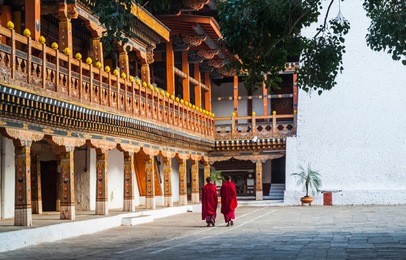 monks at punakha dzong, bhutan