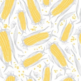 sweet corn or maize regular seamless pattern in white, yellow and grey. nature wallpaper