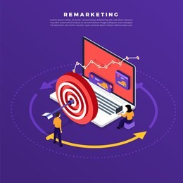 isometric flat design concept digital marketing retargeting or remarketing. online banner ad network. vector illustrations.