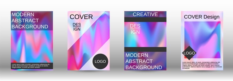 set for liquid. holographic abstract backgrounds. bright mesh blurred pattern in pink, blue, green tones. fashionable advertising vector in retro  for book, annual, mobile interface, web application.