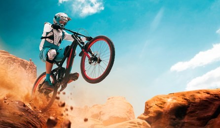 cyclist riding a bicycle. downhill.