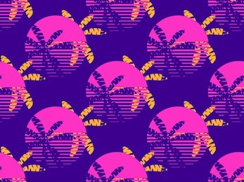 futuristic palm tree and sun seamless pattern. synthwave retro background 1980s style. retrowave. vector illustration