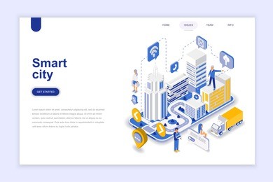 smart city modern flat design isometric concept. architecture and people concept. landing page template. conceptual isometric vector illustration for web and graphic design.