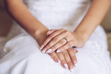 engagement ring on a bride's hand

