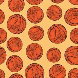 vector seamless pattern with basketball balls. hand drawn sport illustration. cartoon style background.