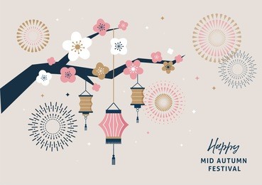 mid autumn festival. chuseok, chinese wording translation: mid autumn. vector banner, background and poster