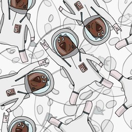 hand-drawn vector seamless pattern with cute funny bears astronaut on a spacewalk. isolated objects. the design concept for children. notebooks, labels, diary, accessories-school.