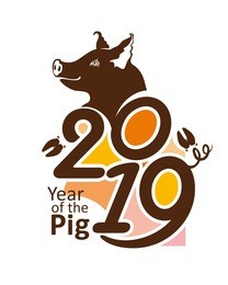 pig smiles. brown vector template year of the pig 2019. bright new year's design on the chinese calendar. 