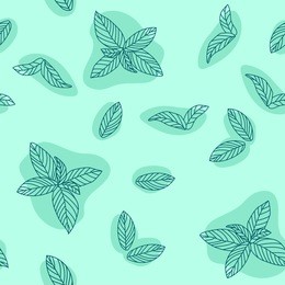 mint leaves hand drawn vector seamless pattern. peppermint, spicy herbs, kitchen texture, doodle cooking ingredient for design package tea, wallpaper, cosmetics, textile, natural organ