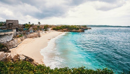 beautiful dream beach on nusa lembongan island near bali, indonesia. toned image.