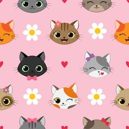 seamless vector pattern with kawaii cartoon cats