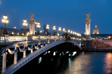 the alexander iii bridge across  seine in paris, france.