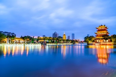 the beautiful landscape of ancient architecture in huaian, zheji