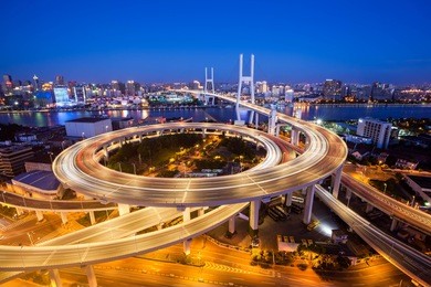 beautiful night view of nanpu bridge in shanghai, china