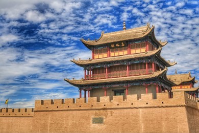 jiayu pass, located near the city of jiayuguan in gansu province, china. it is the first frontier fortress at the west end of the ming dynasty great wall of china.