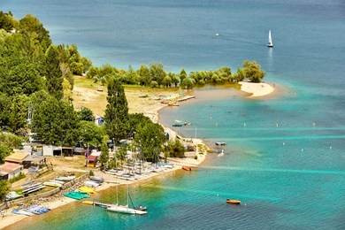 nautical activities at provencal village of sainte croix, verdon france, lake sainte-croix