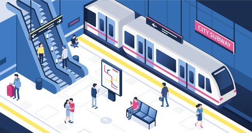 people at subway station. can use for web banner, infographics, hero images. flat isometric vector illustration isolated on white background.