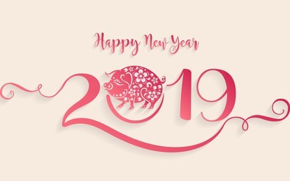 happy chinese new year 2019 zodiac sign with red paper cut art and craft style on color background.(chinese translation : year of the pig)