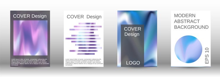 set for liquid. holographic abstract backgrounds. bright mesh blurred pattern in pink, blue, green tones. fashionable advertising vector in retro  for book, annual, mobile interface, web application.