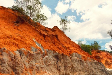 fairy stream (suoi tien) geological attraction with red and white sandstone at mui ne vietnam.