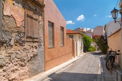 architectural details from the narrow streets of anafiotika, a traditional village in athens, the greek capital. old neighborhood on the slopes of acropolis, greece.