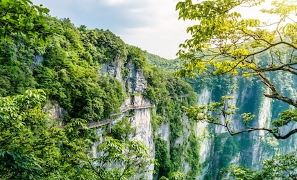 the cliff walk path on the tianmen shan, hunan china.