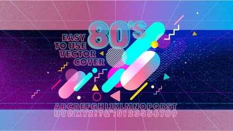 80s alphabet retro banner. old style poster. retro style disco party 1980, 80's fashion, background, neon style, vintage dance night. club 80's, 90's vintage. easy editable cover template.