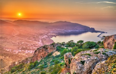sunset over the mediterranean sea in oran - algeria, north africa