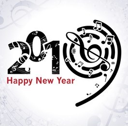 musical happy new year background with notes 2019