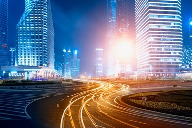 the light trails on the steet in shanghai china