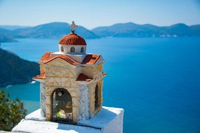 christian shrine looking over the ionian sea, kefalonia, greece