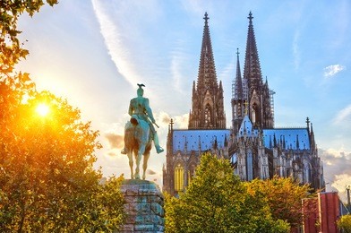 view on cologne cathedral at sunset